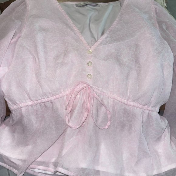 ABERCROMBIE&FITCH PINK LIGHTWEIGHT SZ MEDIUM TOP DRAWSTRING WAIST TOP LINED TOP - Picture 2 of 11